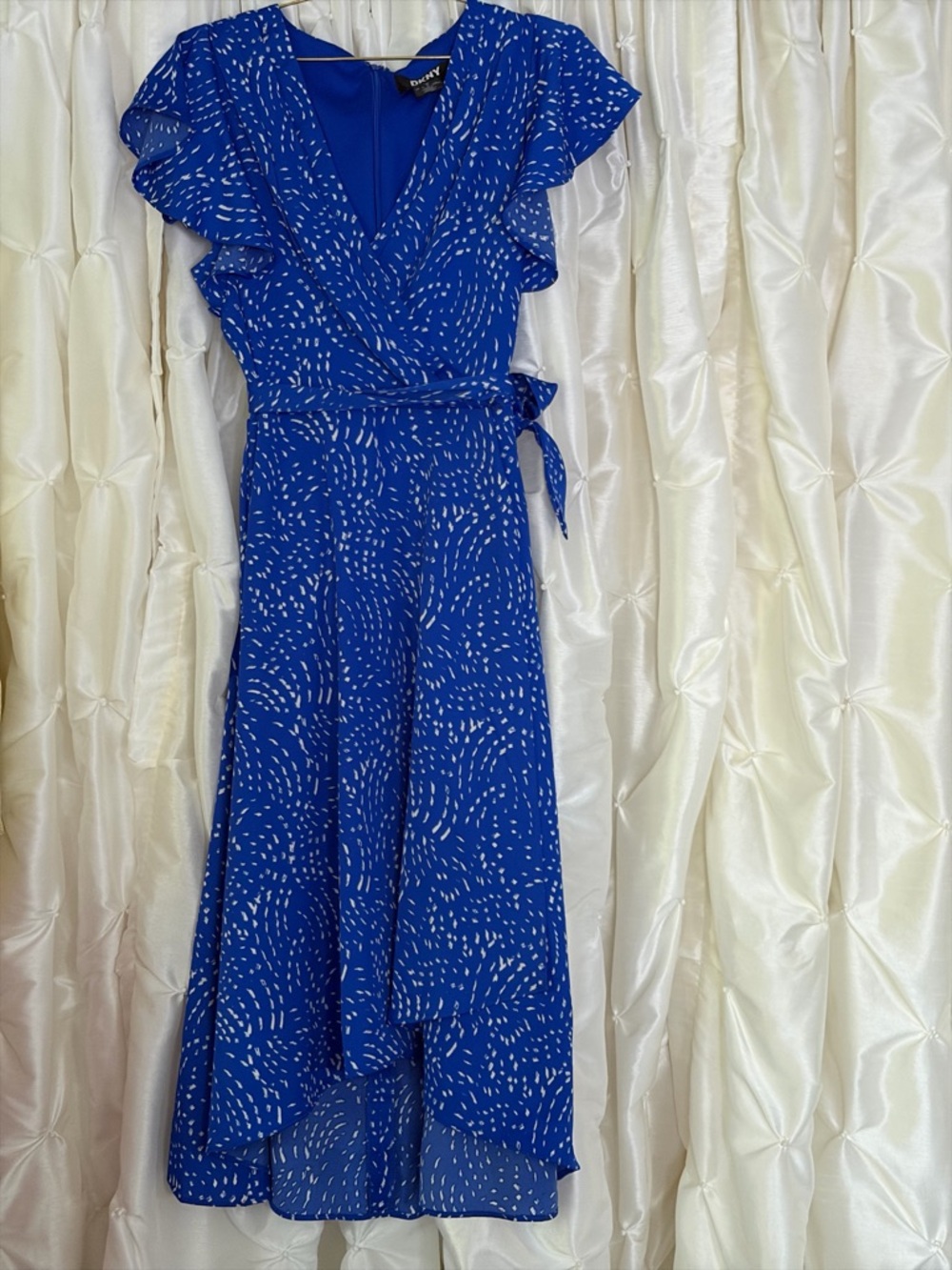 Dkny Royal Blue Printed Wrap Dress
